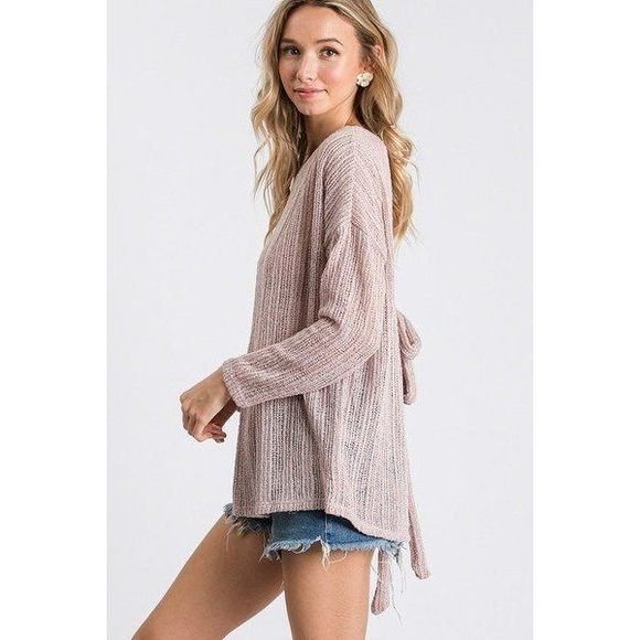 Open Back Detail Long Sleeve Top With Self Tie - Picture 2 of 5